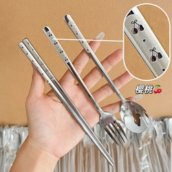 High-Quality 316 Stainless Steel Spoon, Chopsticks, and Fork Three-Piece Set, Portable Cutlery for Adults and Students on the Go