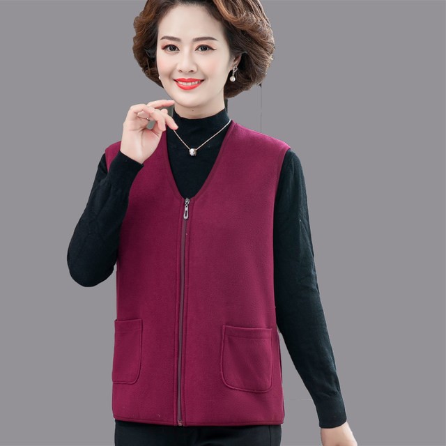 New fleece vest for women adult, middle-aged and elderly mothers vest jacket spring and autumn zipper horse clip autumn and winter outer wear