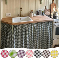 Plaid Cotton and Linen Light Plaid Decorative Half Curtain for Cabinet, Utility Room, Curtain to Hide Unsightly Items, Door Curtain, Hanging Curtain, No Drilling Required Js1644