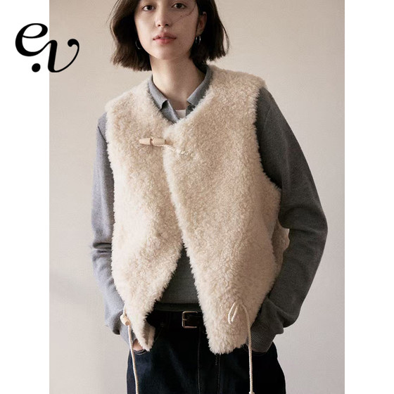 
Even Vintage 100% wool lambswool short loose retro horn buckle vest jacket autumn and winter