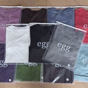 
Spot egg Korea Dongdaemun Egg Home Labeled long-sleeved elastic round neck sweater bottoming top T-shirt