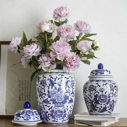 Hot selling blue and white porcelain ceramic vase ornaments new Chinese style classical living room large decorative flower arrangement storage jar