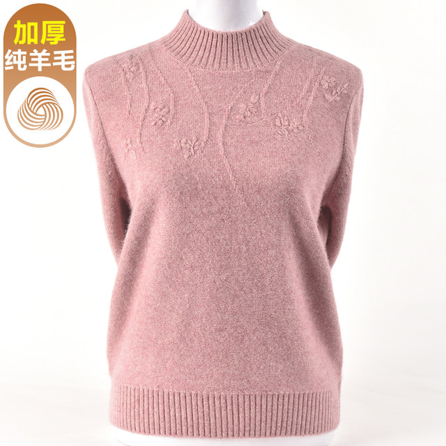 100 pure wool sweater half turtleneck thickened sweater for women 2025 new style foreign style mother inner cashmere bottoming sweater winter