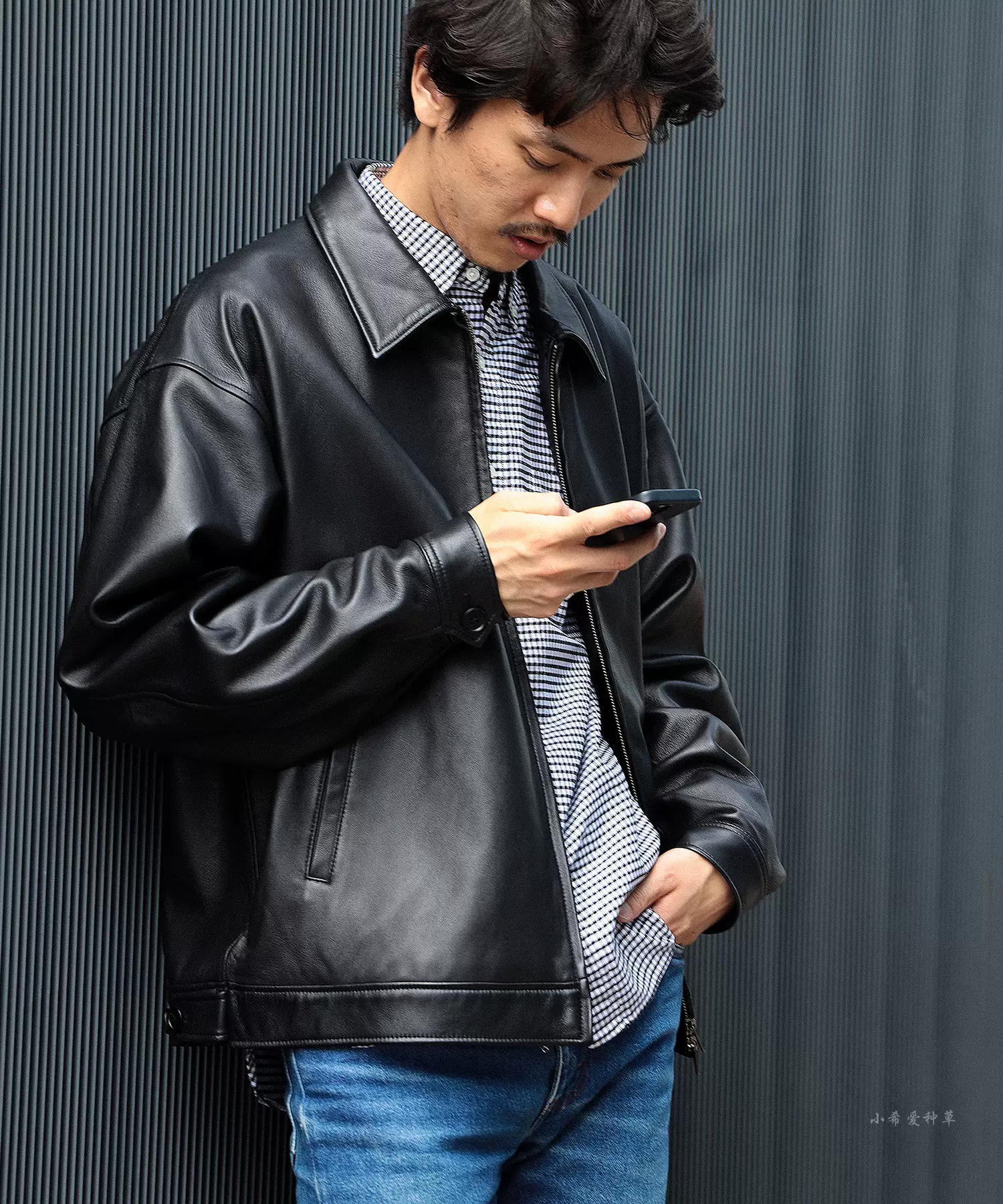 ジャケット・アウター BEAMS 24SS Vintaga Leather zip blouson Black ファッション BEAMS 24SS Leather zip blouson