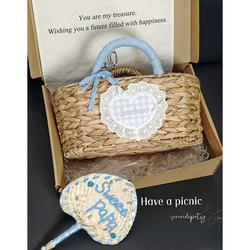 Sea Breeze and Summer Original Design Blue Plaid Heart-Shaped Storage Basket Picnic Basket Home Gift Set