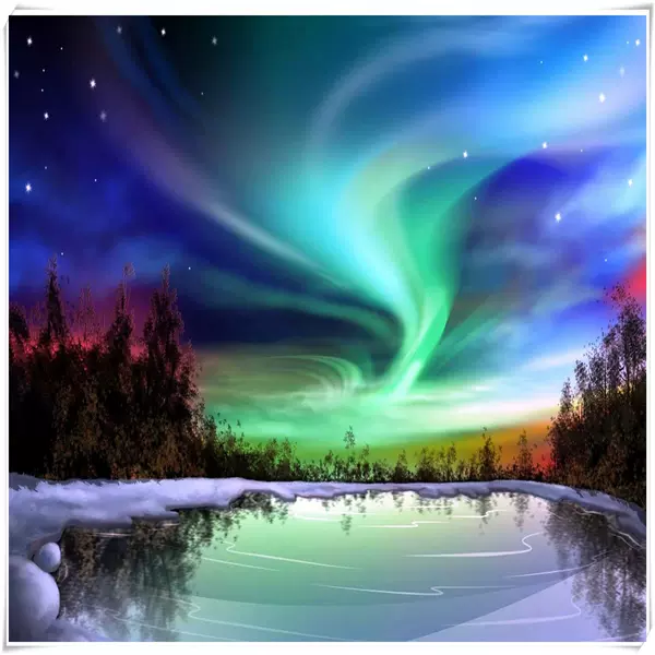 大人気商品 木版画 『 極 光 puzzle 』Polar borealis light 版画