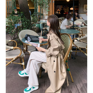 Halo Luu khaki windbreaker jacket for women spring and autumn 2025 new Korean temperament high-end mid-length coat
