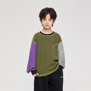 
2026 Spring New Boys Letter Print Contrast Color Round Neck Bottoming Shirt Medium and Big Boys Western Style Loose Long Sleeve T-Shirt