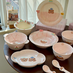 Underglaze Color Cute Ceramic Tableware Bowl and Plate Set Dishes Bowls Rice Bowls Yogurt Bowls Noodle Bowls Wedding Birthday Gift