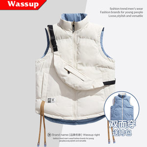 
WASSUP down cotton vest for men and women couples plus velvet thickened autumn and winter American style double-sided waistcoat vest