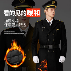 Men's pilot captain wool woolen coat thickened plus cotton long aviation coat property ritual ritual woolen coat