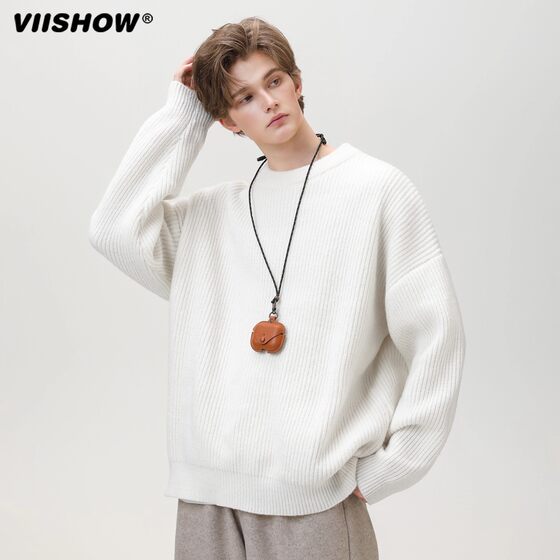 
VIISHOW round neck basic sweater casual loose sweater winter couple lazy style warm sweater men