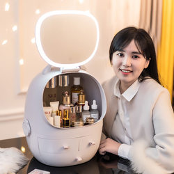 Internet-Famous Light Luxury Cosmetics Storage Box, Dust-Proof with Mirror, Integrated Skincare Dressing Table, Home Desktop Storage Rack Cabinet
