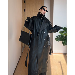 CIZZLEMORE Urban modern double collar zipper leather trench coat removable cotton inner liner leather windbreaker + old money vest