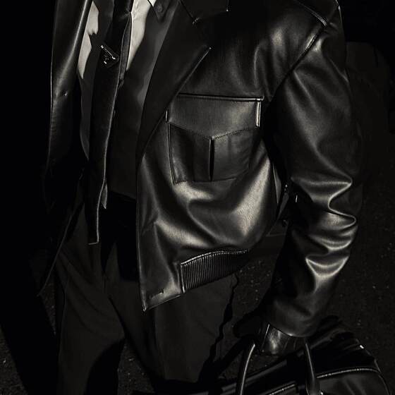 
[Air Force Leather Jacket] Korean version of autumn short suit collar jacket thick casual trendy handsome work jacket for men