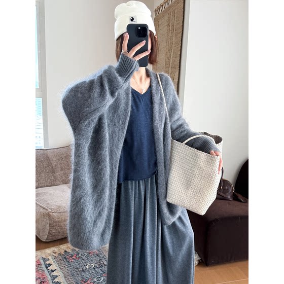 [Tang Youyou] 550g thickened! Wool brushed coat women's autumn and winter mid-length cardigan sweater