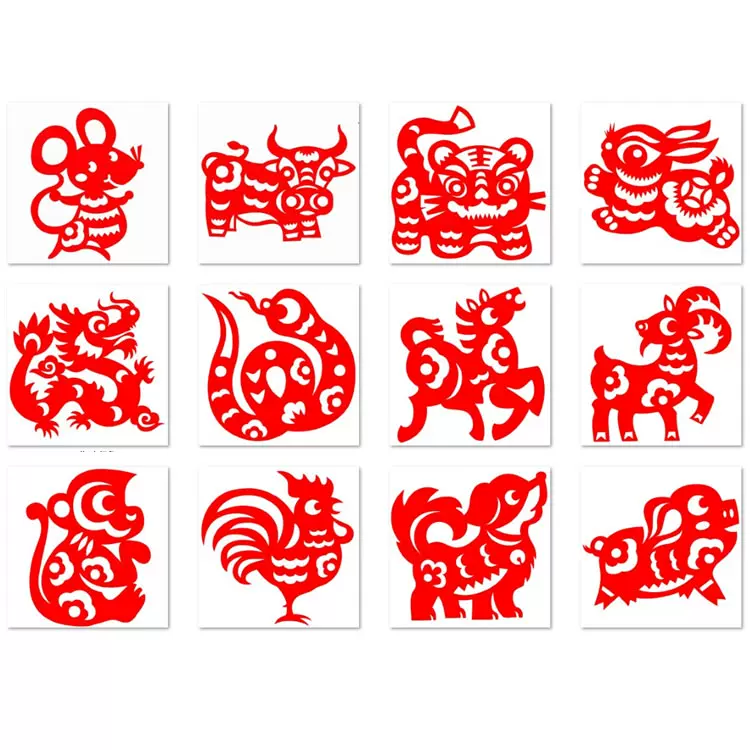 發2張十二生肖剪紙作品藝術生肖窗花紅紙雕刻畫中國風剪紙成品-Taobao