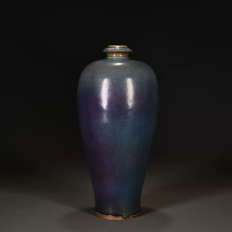 古美術 清 藍釉双耳花瓶 瑠璃釉 高さ約19.5cm 花入 中国美術