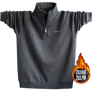Men's half turtle neck with velvet thickened sweatshirt dad long sleeves loose large size fat plus size father's outfit warm T-shirt