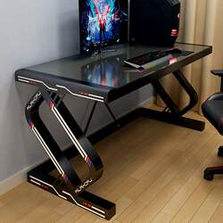 Desktop Computer Table, Thickened and Reinforced Gaming Table, Computer Table with Tempered Glass Top, Reinforced Table, Gaming Table