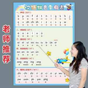 26 Chinese Pinyin Alphabet Wall Stickers First Grade Initials, finals, overall recognition, syllable spelling, full table poster