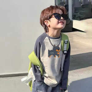 
2024 new style of 2024 sub-sleeved boy pure cotton long-sleeved Korean T-shirt Spring wear medium-large children's base shirt children's tops underwear T-shirt