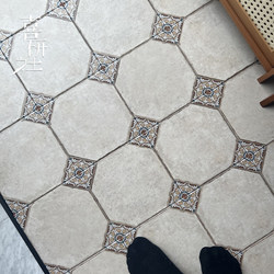 Vintage-Style Distressed Tiles for Themed Restaurants, Bars, Clubs, Corridors, Non-Slip Floor Tiles, Bathroom Tiles, Balcony Small Floral Tiles