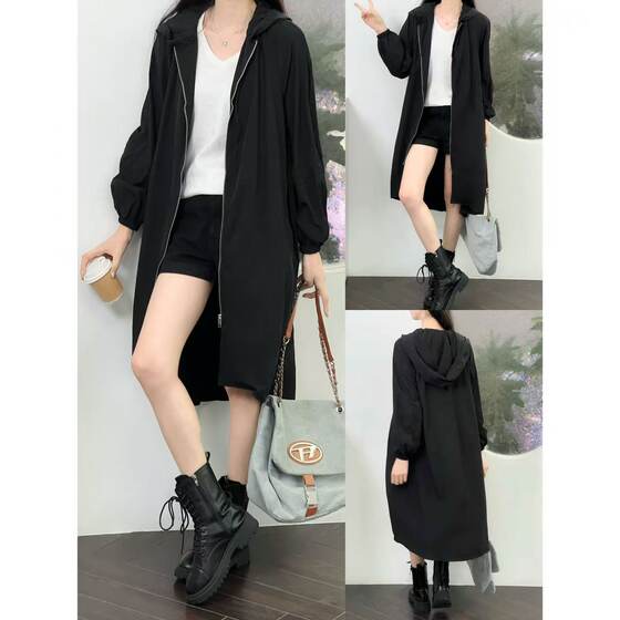 OOhome new product Spanish Z Japanese minimalist commuting loose hooded zipper anti-UV mid-length windbreaker