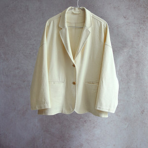 
Yunzhiyuan designer 26 spring new original white oil silk twill lapel dropped shoulder women's suit jacket