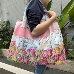 Large-Capacity Cloth Bag with Oil Painting Print, Supermarket Eco-Friendly Shopping Bag, Foldable Shoulder Bag, Travel Clothing Storage Bag