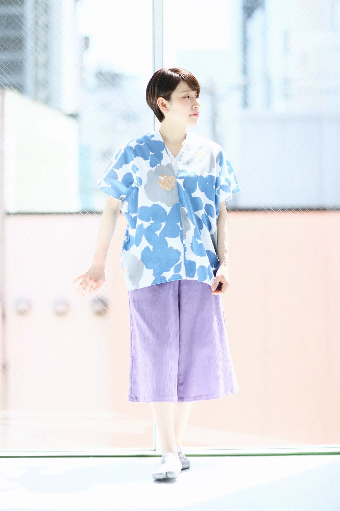 Sousou代购日本京都女士宽松双v领上衣t恤知多木綿四角衣 Sousou代购日本京都女士宽松双v领上衣t恤知多木綿四角衣