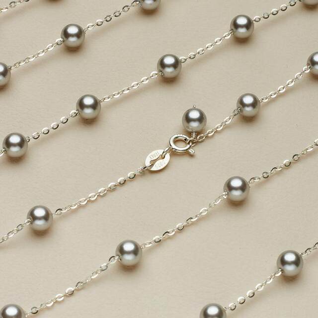 AHCHOO niche Jingshe style long S925 sterling silver necklace is really hemp silver gray pearl sweater chain can be folded