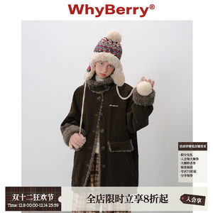 
WhyBerry 25AW 'Cold berries make sweet' corduroy mid-length cotton jacket with fur collar winter thick coat