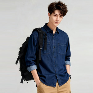 
2026 Spring and Summer New Men's American Retro Style Denim Shirts Loose Temperament Simple Fashion Trendy Shirt Jackets