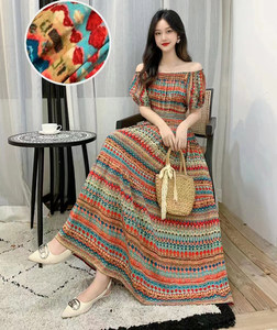 Fragmented floral long skirt beach skirt cotton silk printed dress human cotton large swing skirt vacation skirt short sleeved bohemian long style