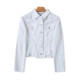 Denim lapel short jacket, bristled ripped jacket, cardigan, spring and autumn new foreign trade button women's top 17344
