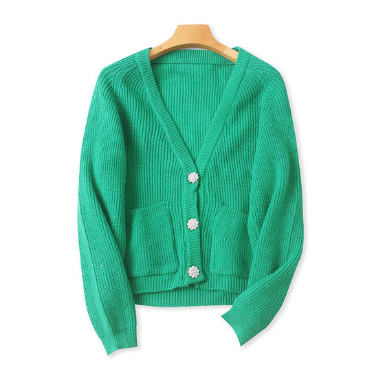 
Thick V-neck sweater, spring and autumn new long-sleeved button sweater cardigan, short jacket, fashionable women's top 19041