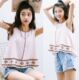 Summer sweet ethnic style wind embroidery printing round neck sleeveless vest vest girl loose chiffon shirt T -shirt top
