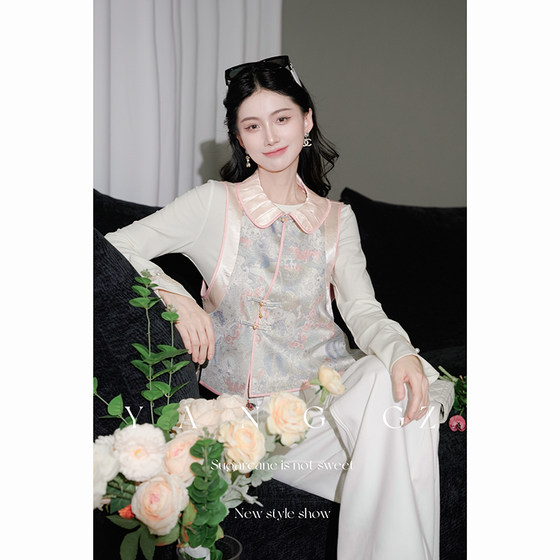 YANG GZ [Nafu Cat] New Chinese style national style new cat pattern design lapel vest outer top for women