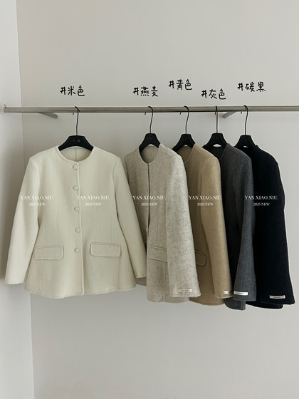 
8815-66 autumn and winter Korean version versatile temperament slimming mid-length double-sided wool coat single-breasted wool coat