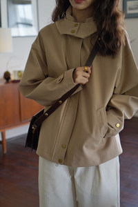 
DC retro British style short coat hooded small commuter temperament windbreaker women's spring and autumn versatile workwear jacket