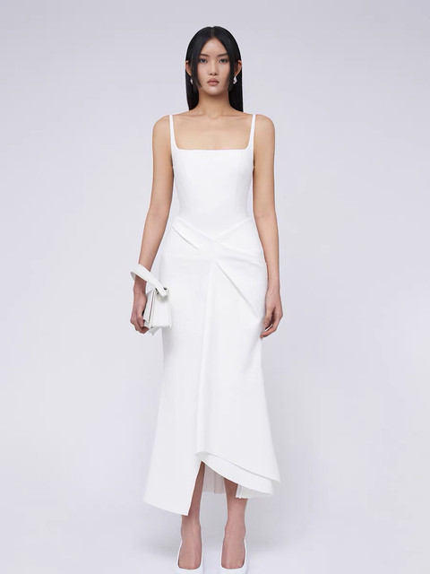 2025 Summer Irregular Dress Wide Leg Pants Suspender Skirt Three Piece Set