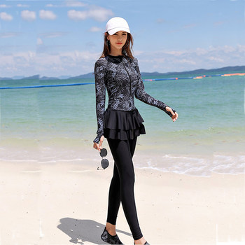 Conservative split long-sleeved trousers men's and women's swimming suits