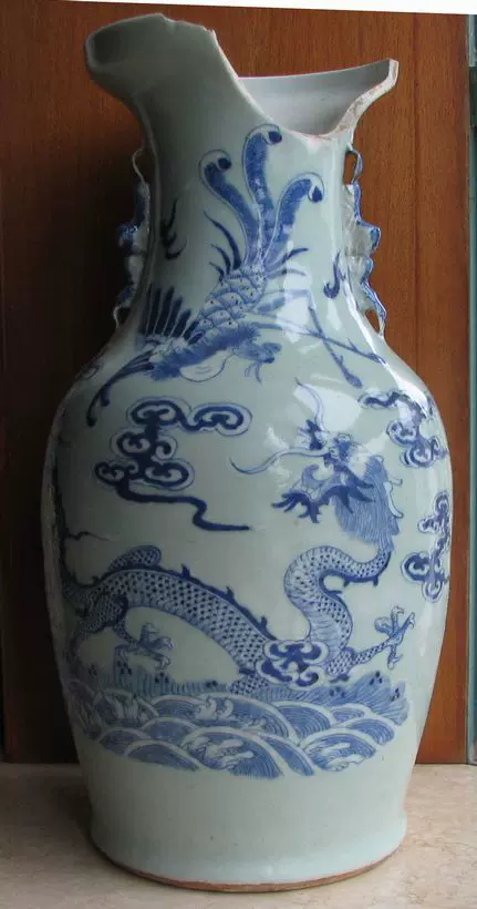 中国古美術 清末民国時代　豆青釉浅降彩大花瓶42cm　漁樵耕読 中国古美術 清末民国時代 豆青釉浅降彩大花瓶42cm 漁樵