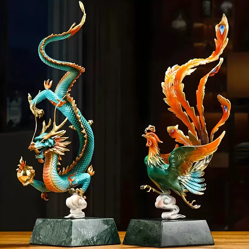龙凤呈祥全铜工艺品摆件家居玄关酒柜电视柜新中式装饰