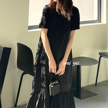 Weiyu Large Size Women's Summer Dopamine French Coffee Break Temperament Dress Short Sleeve Design High-end Skirt