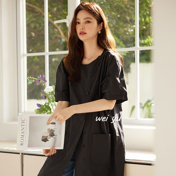 Weiyu large-size women's high-end dress 2025 summer new design pocket solid color short-sleeved skirt
