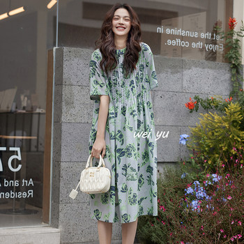 
Plus size women's cotton floral floral fat mm temperament long skirt