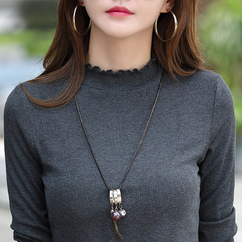 Half turtleneck long sleeve fungus knitted cotton Korean style bottoming shirt