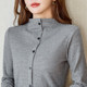 Half turtleneck striped long-sleeved T-shirt for women with buttons, large size, stylish and age-reducing mother-in-law autumn clothes, middle-aged and elderly mother's bottoming shirt